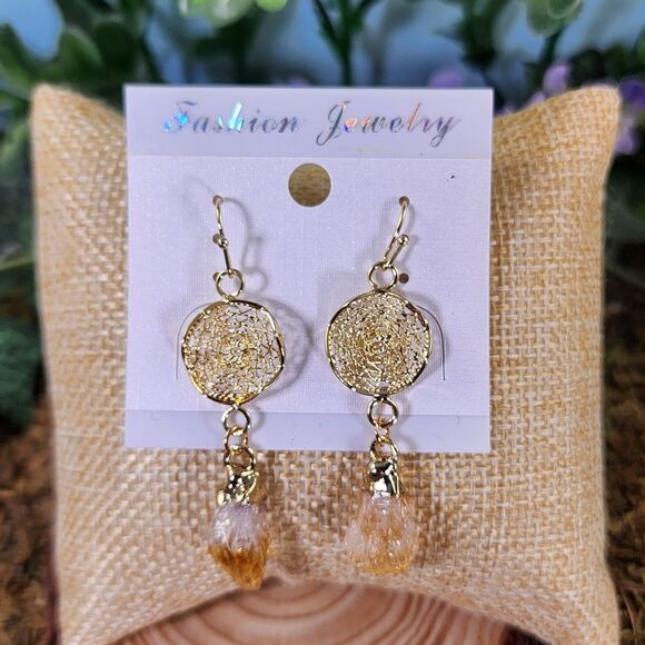 18K Gold Plated Citrine Dreamcatcher Earrings #3 - Picture 1 of 1